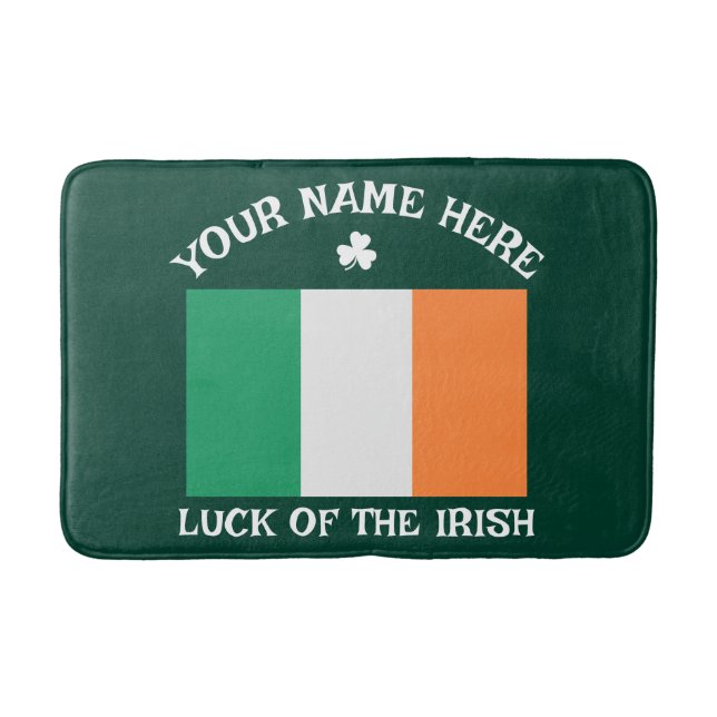 St Patrick's Day Ireland Flag Custom Name Shamrock Badrumsmatta (Framsidan)