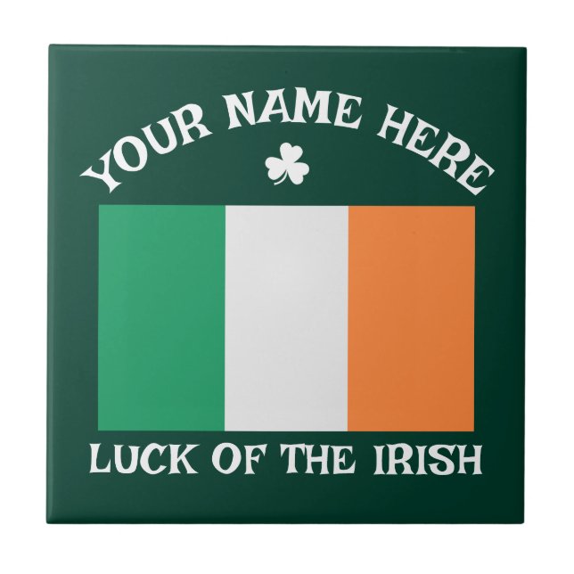St Patrick's Day Ireland Flag Custom Name Shamrock Kakelplatta (Framsidan)