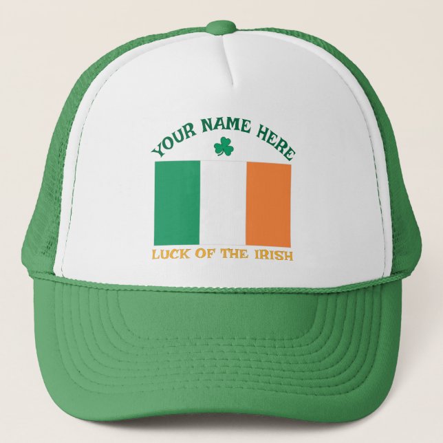 St Patrick's Day Ireland Flag Custom Name Shamrock Keps (Framsida)