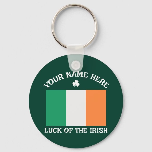 St Patrick's Day Ireland Flag Custom Name Shamrock Nyckelring (Framsida)