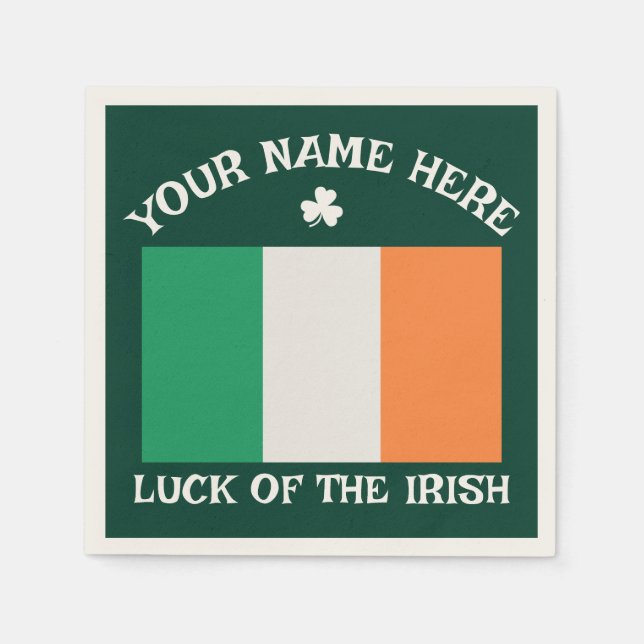 St Patrick's Day Ireland Flag Custom Name Shamrock Pappersservett (Framsidan)