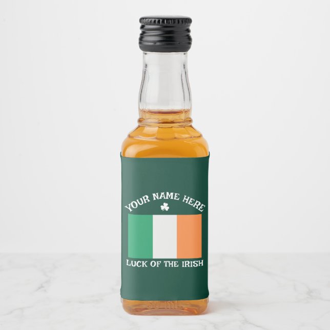 St Patrick's Day Ireland Flag Custom Name Shamrock Spritflaskor Etikett (Framsida)