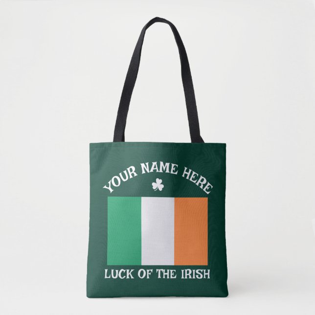 St Patrick's Day Ireland Flag Custom Name Shamrock Tygkasse (Framsida)