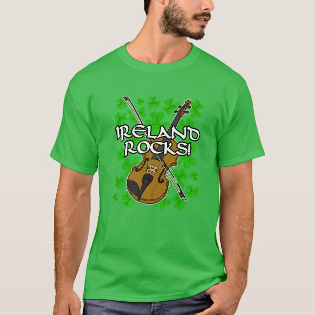 St patricks day Ireland Sten Irish Fiddle Violin T Shirt (Framsida)