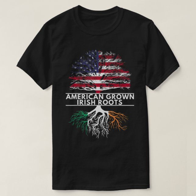 St patricks day Irish American Flagga Grown Roots  T Shirt (Design framsida)