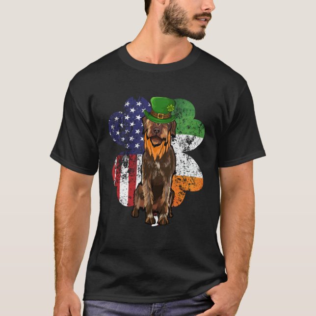 St Patricks Day Irish American Wirehaired Pointing T Shirt (Framsida)