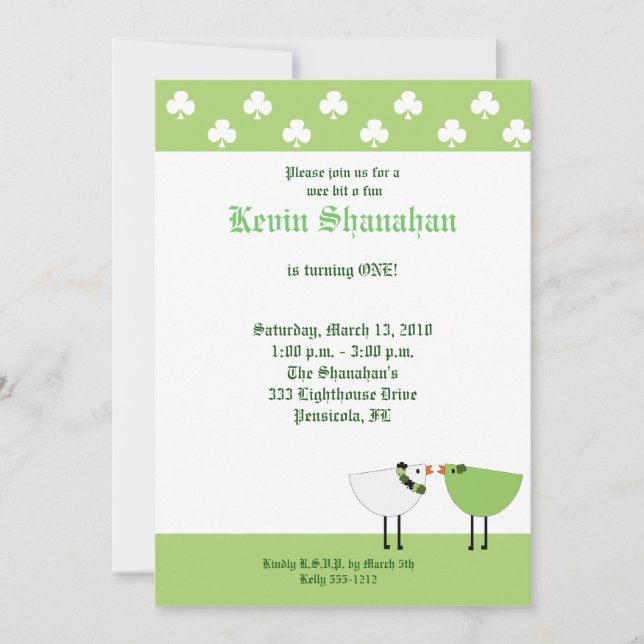 St. Patrick's Day Irish Birds Party bjudande Inbjudningar (Framsida)