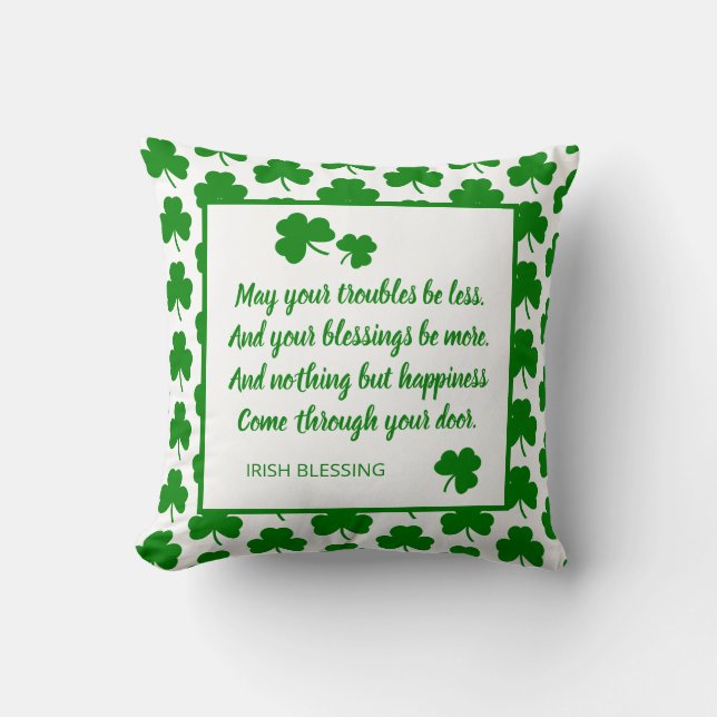 St. Patrick's Day Irish Blessing Grönt Shamrock Kudde (Framsida)