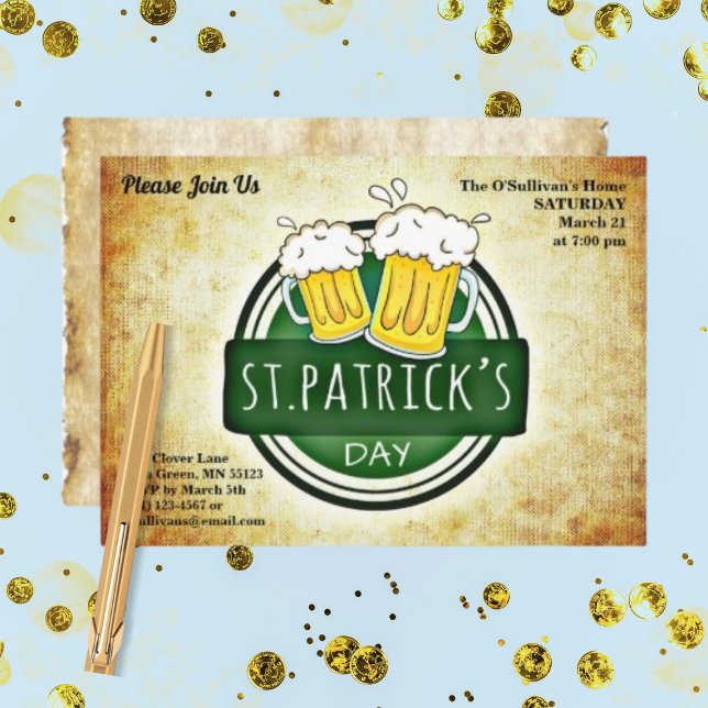 St patrick's day Irish Brew Retro Parchment Inbjudningar (Skapare uppladdad)