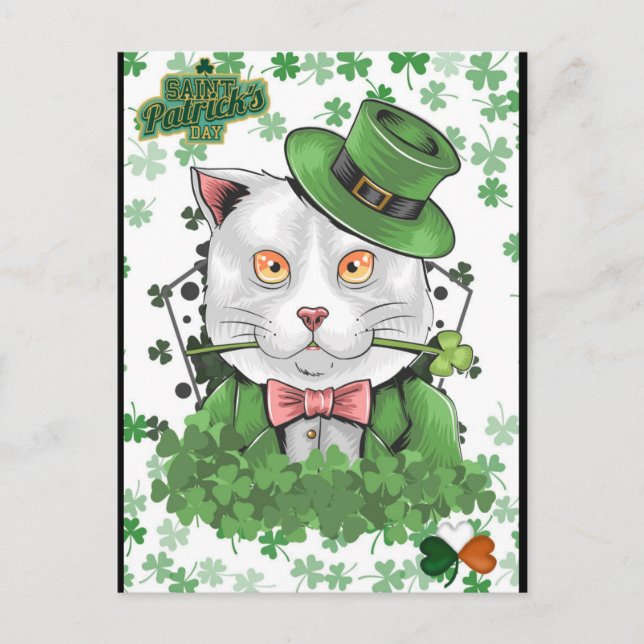 St. Patrick's Day Irish Cat Postcard Vykort (Framsida)