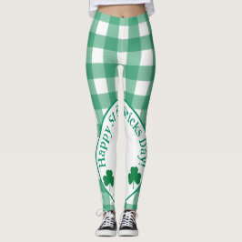 St Patricks Day Irish Clover Green Check Leggings