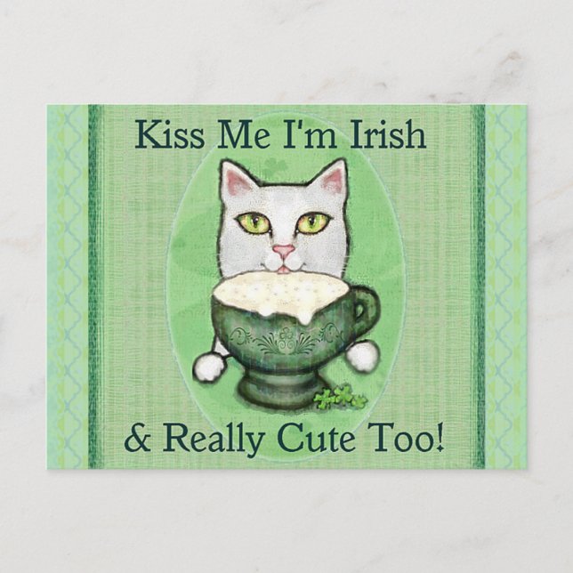 St. Patrick's Day Irish Coffee Cat Vykort (Framsida)