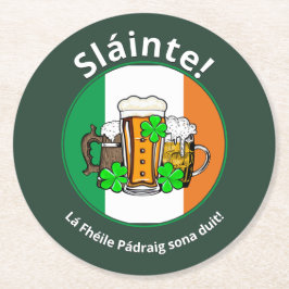 ST PATRICKS DAY Irish Flagga Beer Underlägg Papper Rund