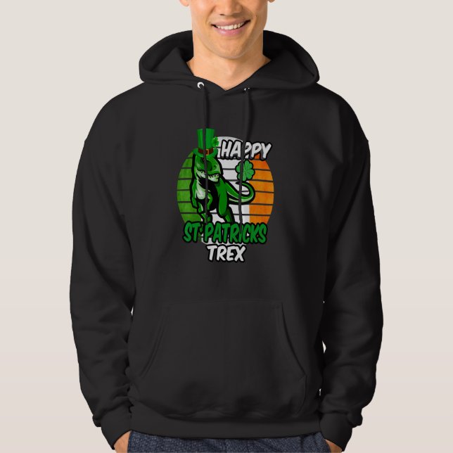 St patrick's day Irish Flagga Dinosaur Shamrock So Hoodie (Framsida)