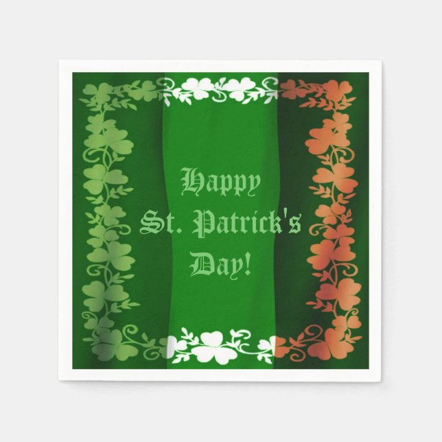St. Patrick's Day Irish Flagga Shamrock Napkins Pappersservett (Framsidan)