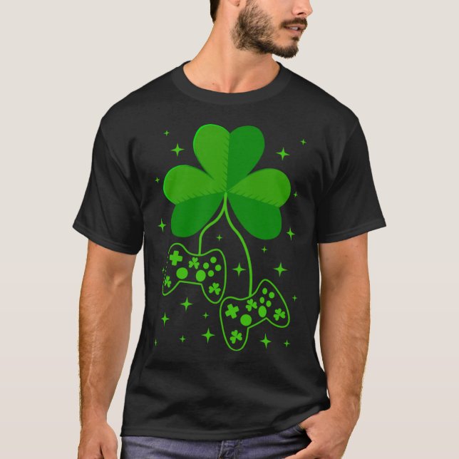 St patricks day Irish Gamer Shamrock Video Game Co T Shirt (Framsida)