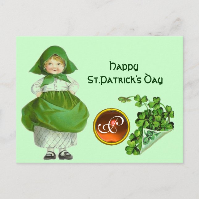 ST PATRICK'S DAY- IRISH GIRL AGATE MONOGRAM HELG VYKORT (Framsida)