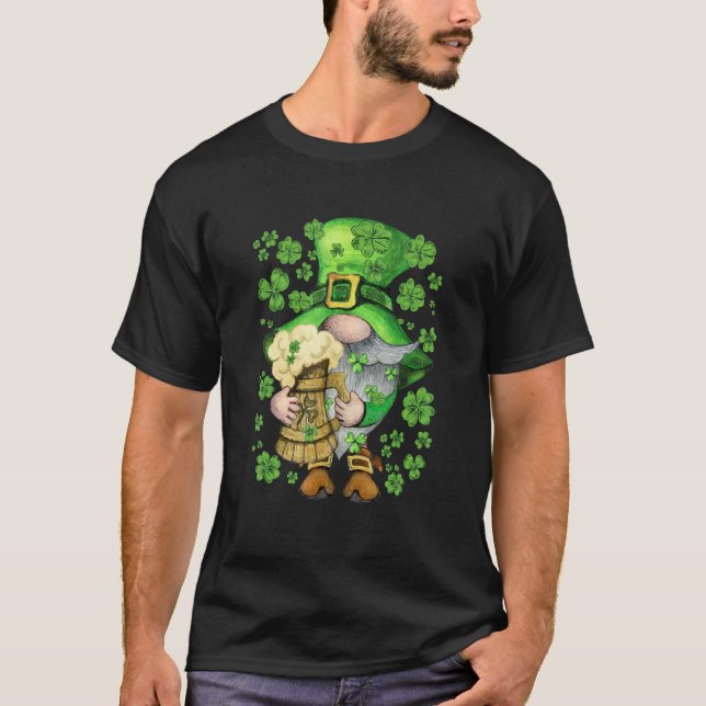 St Patrick's Day Irish Gnome Jar Of Beer & Shamroc T Shirt (Framsida)