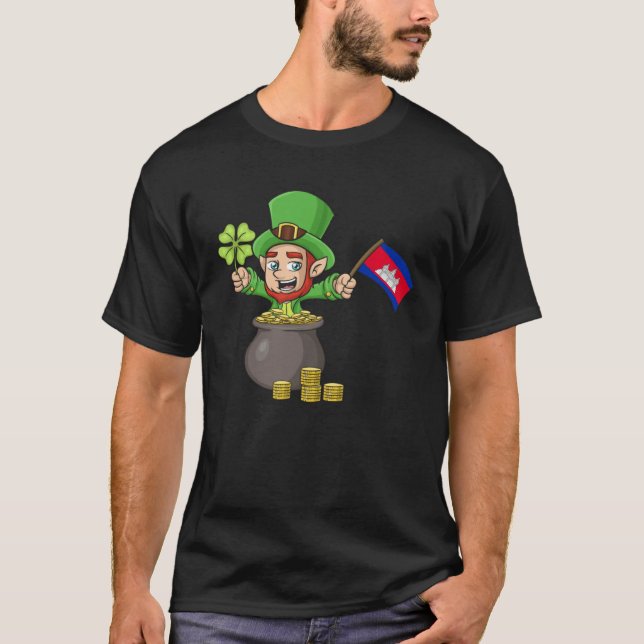 St Patricks Day Irish Green Cambodia Khmer Cambodi T Shirt (Framsida)