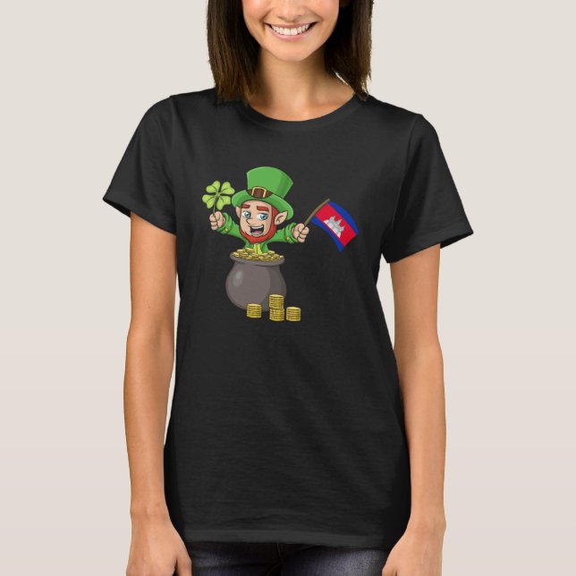 St Patricks Day Irish Green Cambodia Khmer Cambodi T Shirt (Framsida)