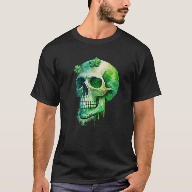 St Patricks Day Irish Green Skull C Shamrock T Shirt (Framsida)