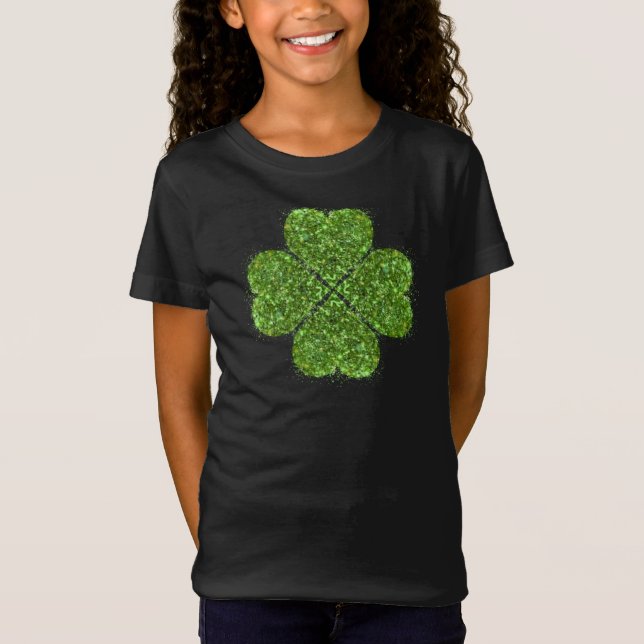 St. Patrick's day, Irish grönt glittrande klöver T Shirt (Framsida)