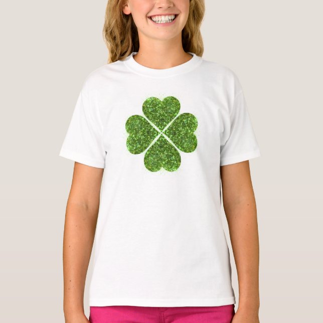 St. Patrick's day, Irish grönt glittrande klöver T Shirt (Framsida)