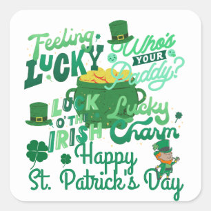 St. Patrick's Day Irish grönt hade tur Shamrock Fyrkantigt Klistermärke