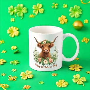 St patricks day Irish Highland Cow Grönt Klöver Kaffemugg