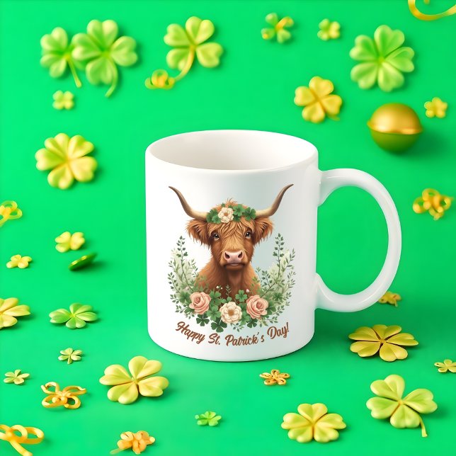St patricks day Irish Highland Cow Grönt Klöver Kaffemugg (St Patricks Day Irish Highland Cow Green Clover Coffee Mug)