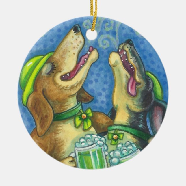 St. Patrick's Day Irish Hounds HUND ORNAMENT Round (Framsidan)