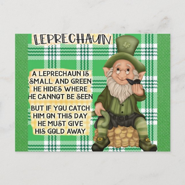 St patricks day Irish Leprechaun Dikt Grönt Vykort (Framsida)