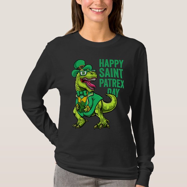 St Patricks Day Irish Leprechaun Dinosaur T Rex Bo T Shirt (Framsida)