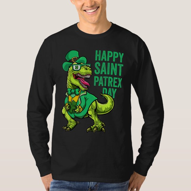 St Patricks Day Irish Leprechaun Dinosaur T Rex Bo T Shirt (Framsida)