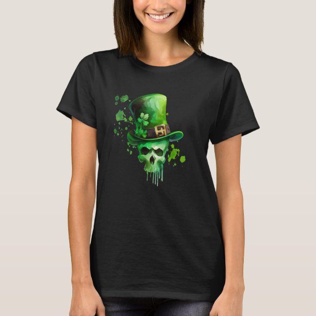 St Patricks Day Irish Leprechaun Shamrock Skull C T Shirt (Framsida)