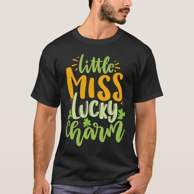 St patricks day Irish Little Miss Lucky Charm T Shirt (Framsida)