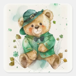 St. Patrick's Day Irish Nalle Fyrkantigt Klistermärke
