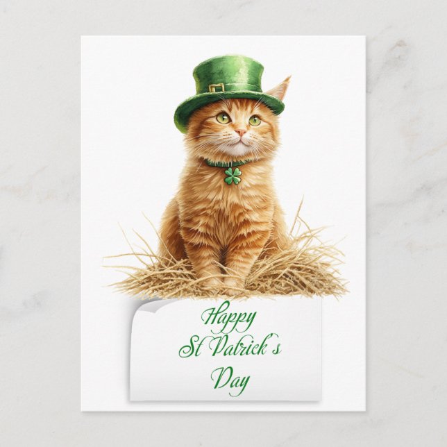 St patrick's day Irish Orange Cat Helg Vykort (Framsida)