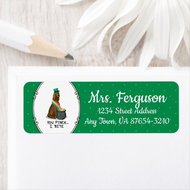 St. Patrick's Day Irish Setter Hund (red 1) Returadress Etikett (Insitu)