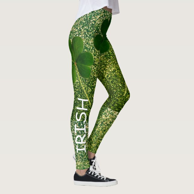 St patrick's day Irish Shamrock Glitter Grönt 2020 Leggings (Höger)