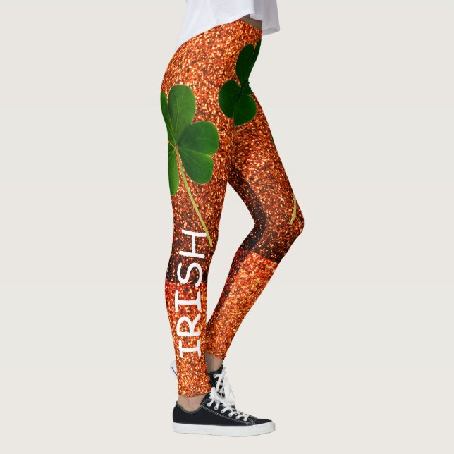 St patrick's day Irish Shamrock Guld Glitter Grönt Leggings (Höger)