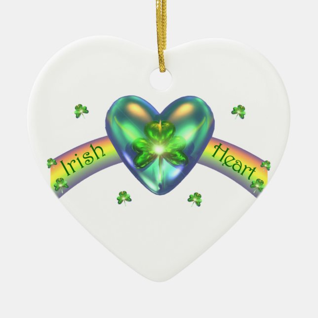 St. Patricks Day Irish Shamrock Heart Julgransprydnad Keramik (Framsidan)
