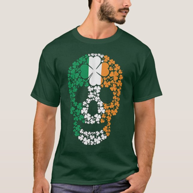 St. Patrick's Day Irish Shamrock Klöver Skull T Shirt (Framsida)