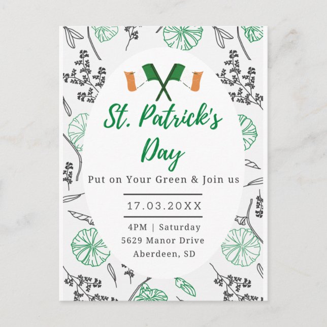 St. Patricks Day Irish Shamrock Party Invation. Vykort (Framsida)
