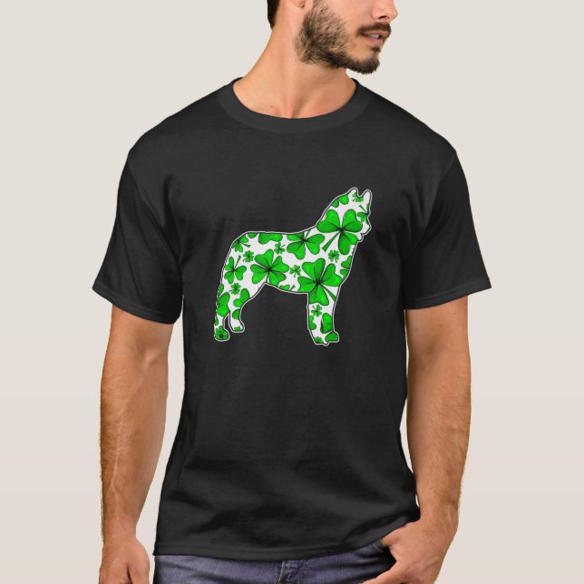 St. Patrick's Day Irish Siberian husky Hund Shamro T Shirt (Framsida)