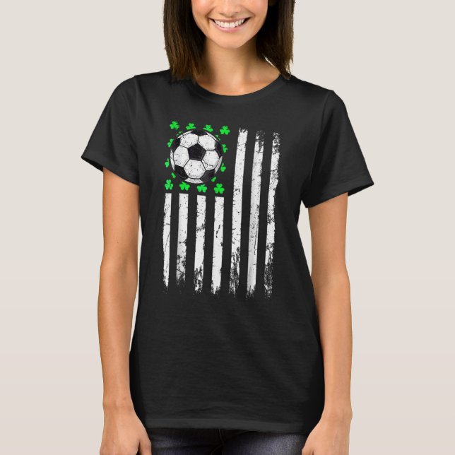 St Patrick's Day Irish Soccer USA Flag Shamrock T Shirt (Framsida)