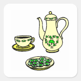 St. Patrick's Day Irish Tea Set Fyrkantigt Klistermärke
