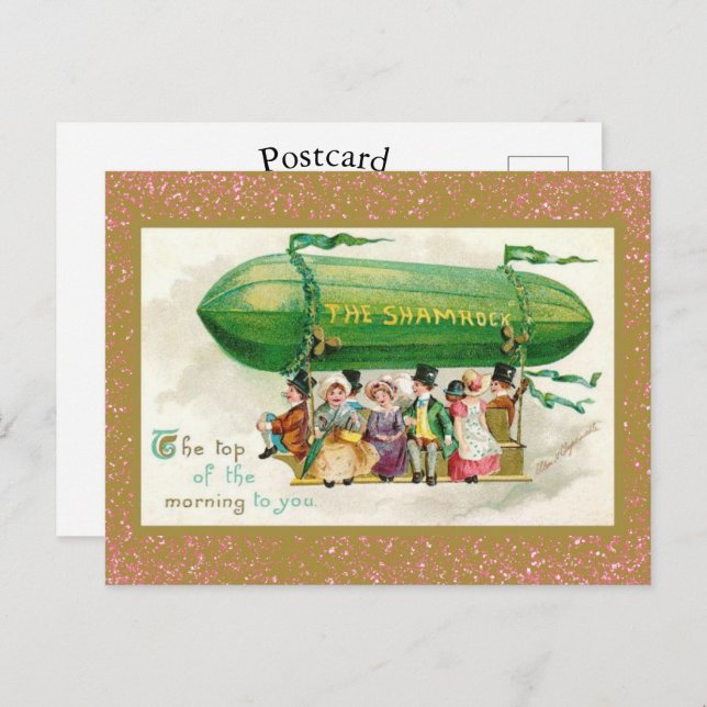 St patrick's day Irish Zeppelin Ro Guld Glitter Vykort (Fram/baksida)