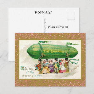 St patrick's day Irish Zeppelin Ro Guld Glitter Vykort