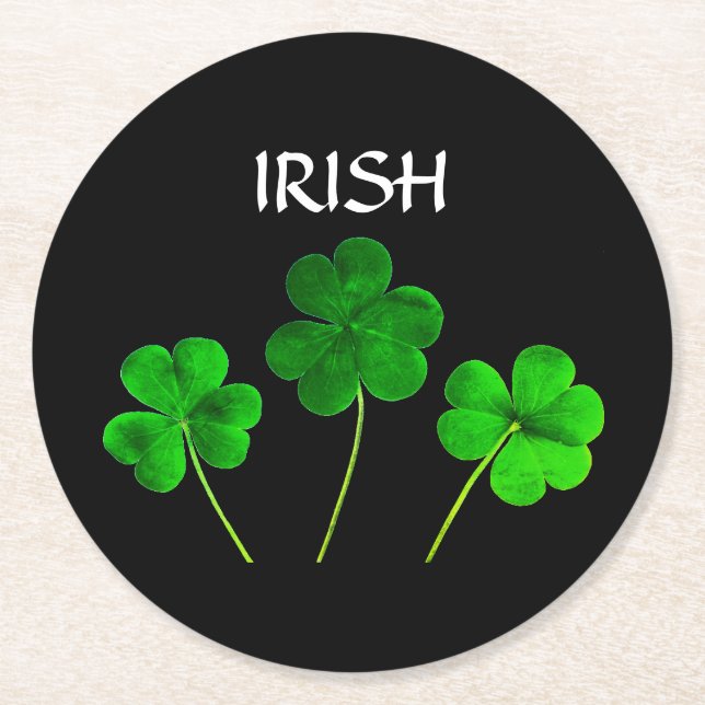 St patrick's day Iriss Shamrock Lövs Grönt 2021 Underlägg Papper Rund (Framsidan)